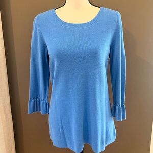 Talbots Women's Blue Bell Ruffle Sleeve Scoop Neck Sweater, Size Small